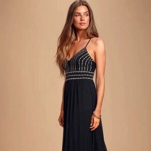 Lulus Black Beaded Maxi Dress – XS – NWT